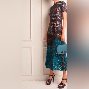 Haute rouge Elegant Black and Blue Tiered Asymmetrical Dress